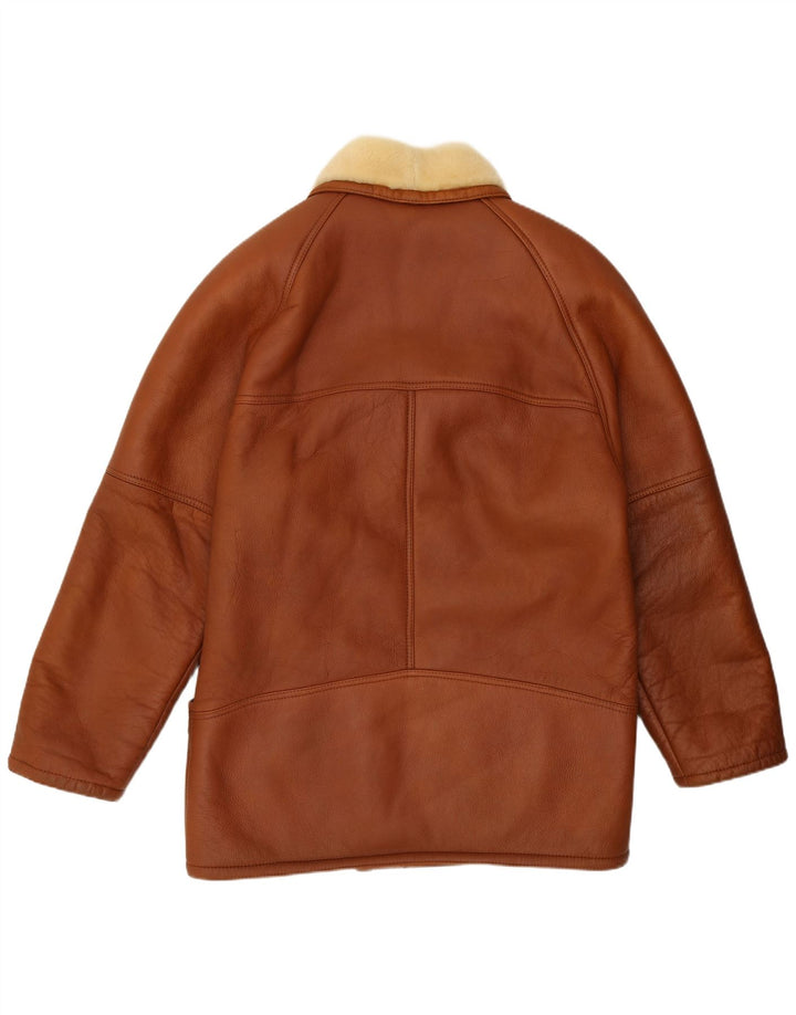 Chaqueta de piel de oveja vintage para hombre IT 52 XL Marrón Shearling