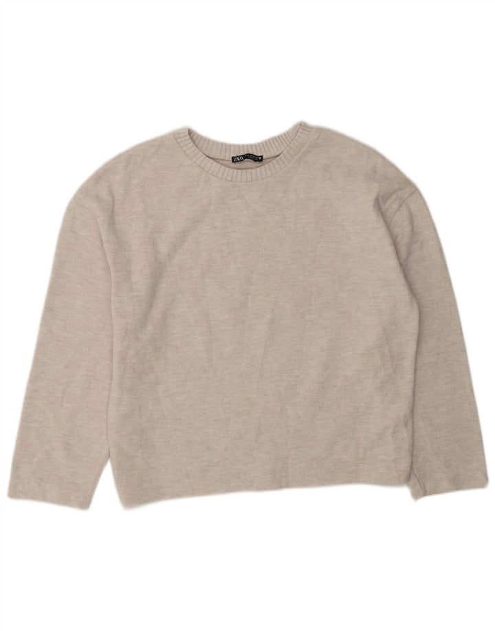 Zara - Jersey con cuello barco para mujer, talla 44, poliéster gris medio