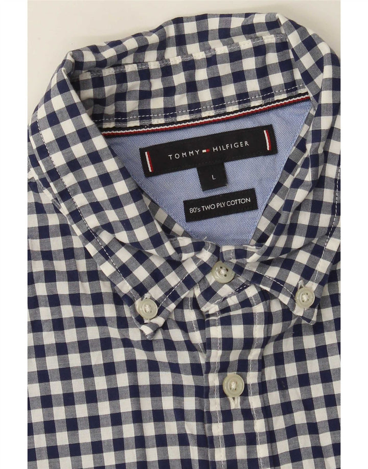 Camisa Tommy Hilfiger para hombre grande de algodón a cuadros azul marino