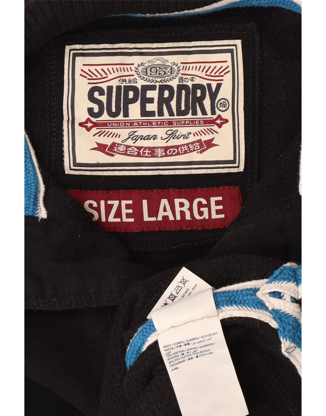 Superdry Sudadera con cuello y botones para hombre, jersey de algodón negro grande