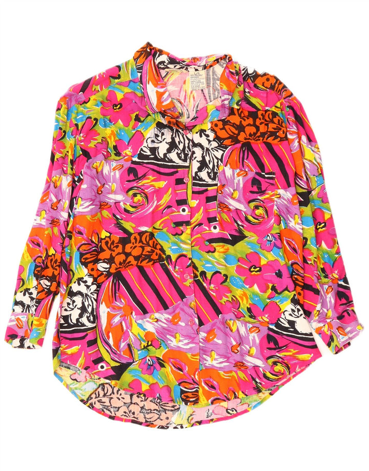 VINTAGE Blusa camisa mujer Reino Unido 16 Rayón floral multicolor grande