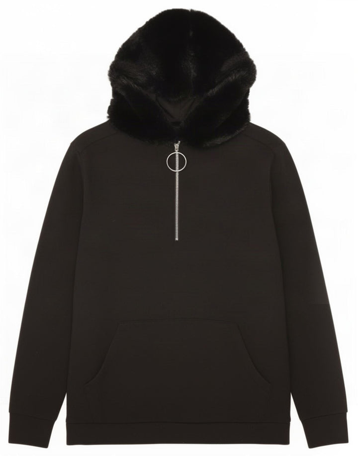 Zara Jersey con capucha y cuello con cremallera extragrande para mujer UK 10 Small Poliéster negro