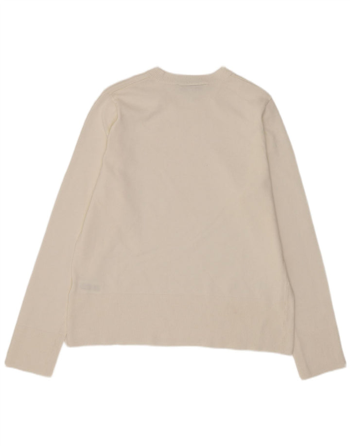 Zara Mujer Cuello Redondo Jersey Jersey UK 10 Small White Viscosa