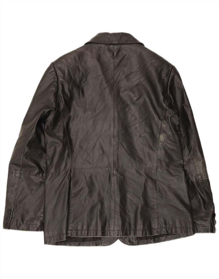Vintage mujer 3 botones cuero Blazer chaqueta Reino Unido 14 cuero negro medio