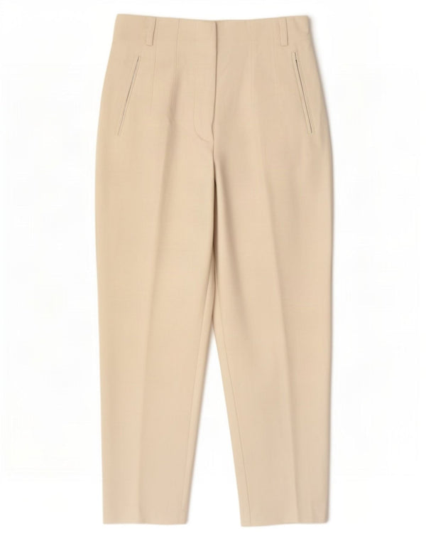 Zara Mujer Pantalón De Traje Crop Tapered Mediano W28 L26 Poliéster Beige