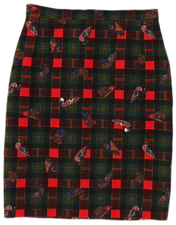 Falda lápiz gráfica vintage para mujer W26 Small Green Check