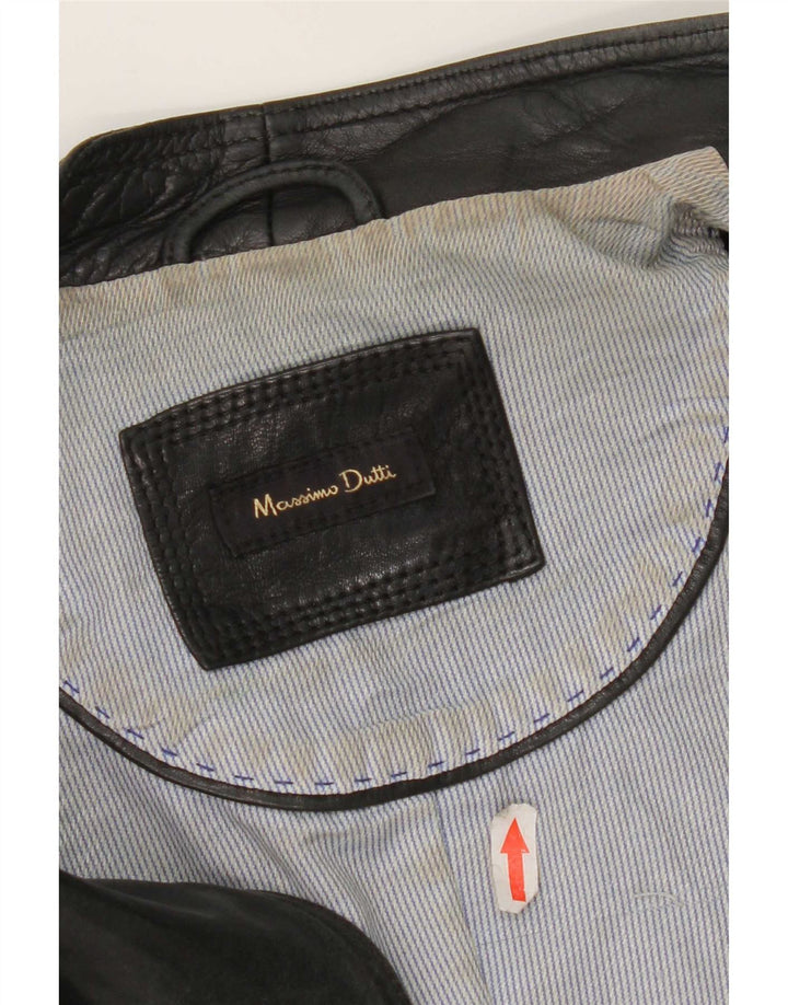 Massimo Dutti Chaqueta Biker de Cuero para Mujer UK 40 Small Negro