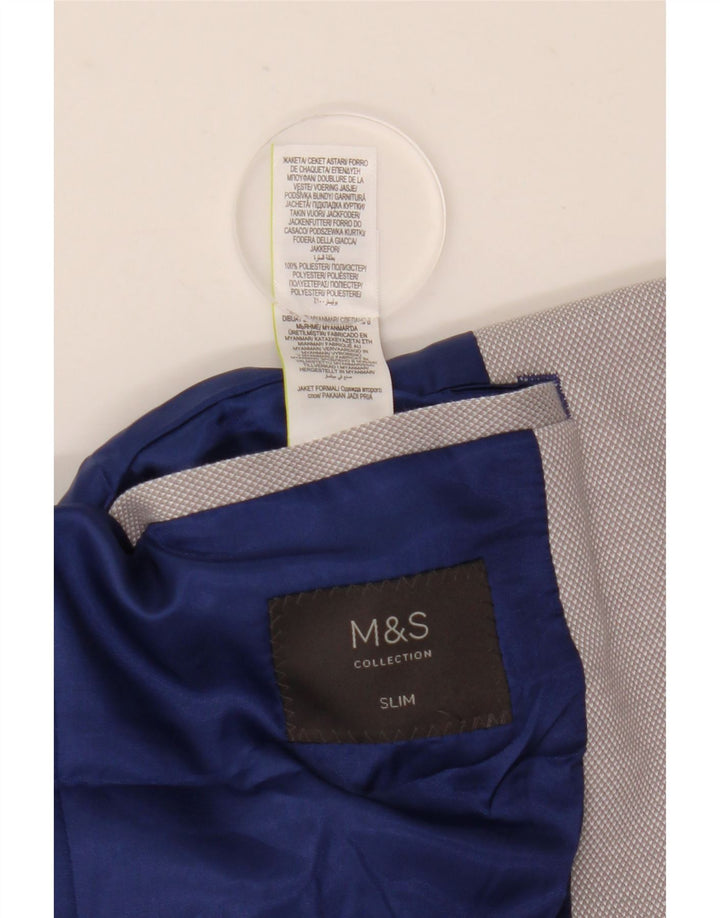 Marks & Spencer Chaqueta tipo blazer entallada con 2 botones para hombre UK 40 Grande Poliéster gris