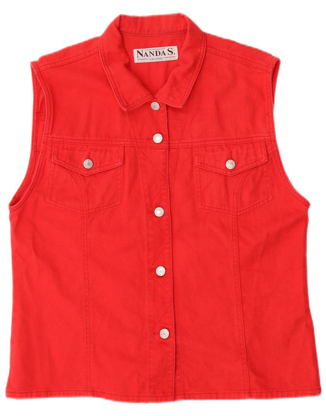 Vintage mujer denim Gilet Reino Unido 16 algodón rojo grande