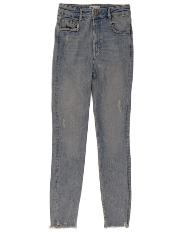 Zara Vaqueros pitillo desgastados para mujer EU 36 XS W26 L26 Algodón azul