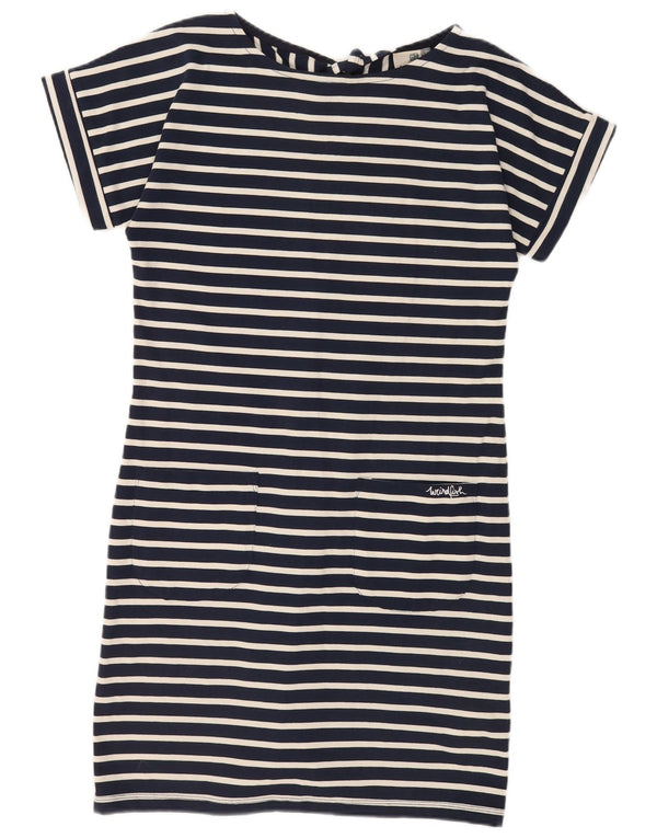 Weird Fish Vestido tipo camiseta para mujer UK 10 Small Azul marino Algodón a rayas