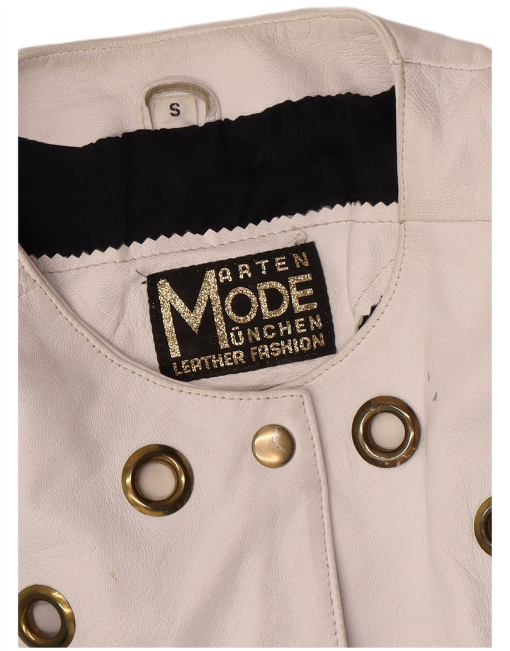 Vintage mujer crop cuero chaqueta Reino Unido 10 pequeño cuero blanco