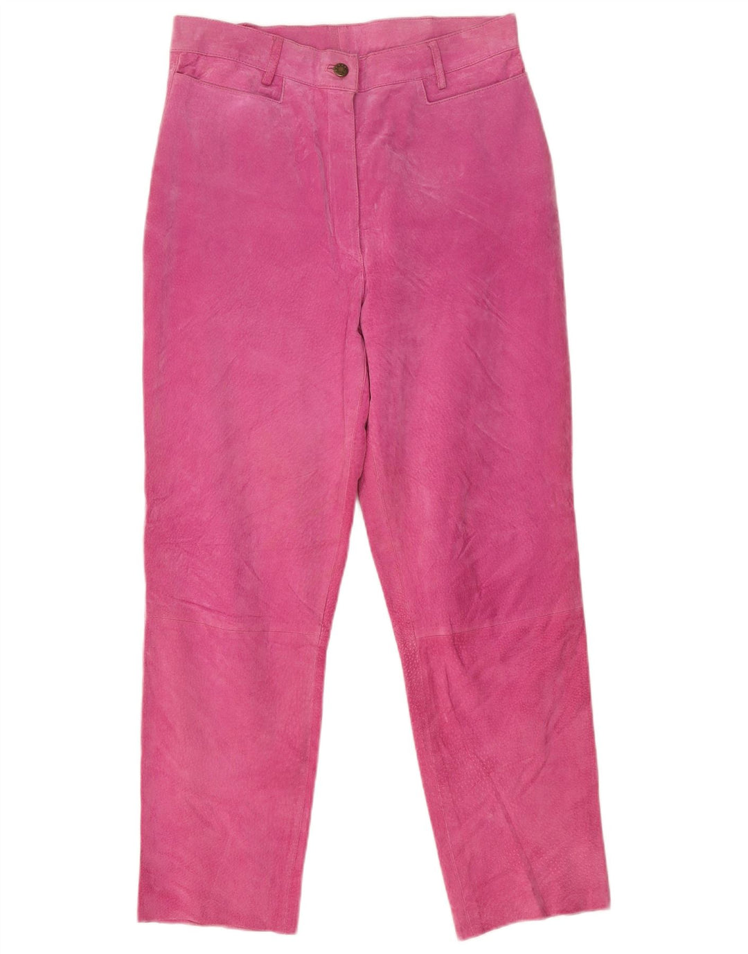 VINTAGE Pantalones de ante rectos para mujer Reino Unido 16 Grande W30 L29 Cuero rosa