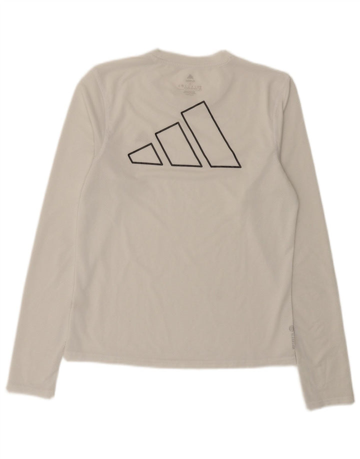 Adidas Mujer Gráfico Top Manga Larga UK 8/10 Pequeño Poliéster Blanco