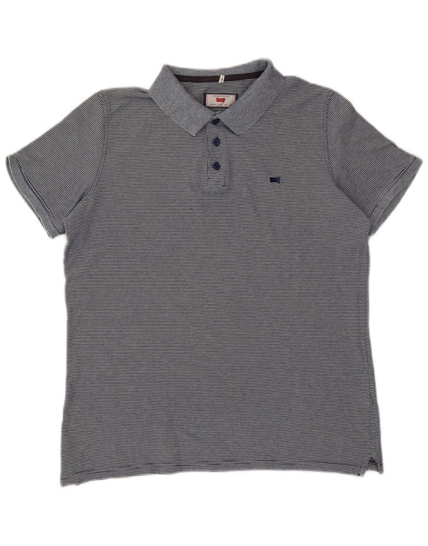 Polo Carrera para hombre de corte regular de algodón a rayas azul marino grande