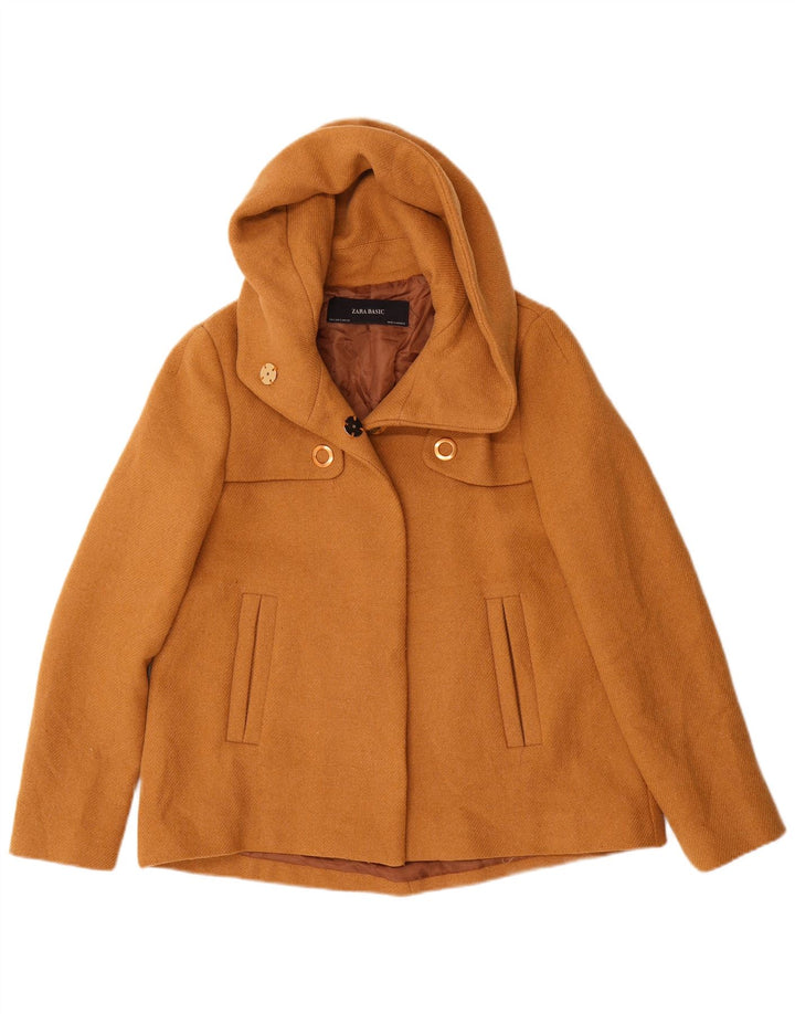 Zara Mujer Chaqueta Bomber Con Capucha UK 10 Small Marrón Poliéster