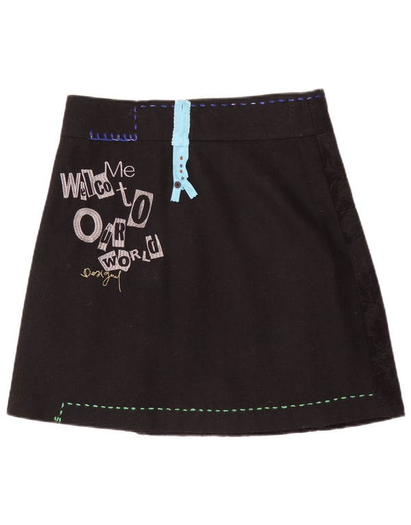 Falda Desigual Mujer Gráfica A-Line EU 38 Medium W30 Negro Floral