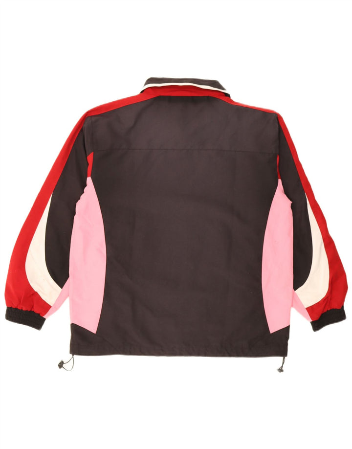 Vintage hombres chándal top chaqueta pequeña negro colorblock poliéster