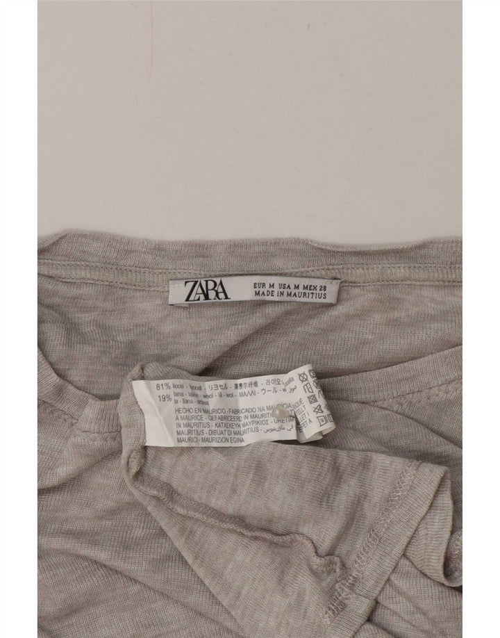Zara Mujer Top Manga Larga UK 44 Lyocell Gris Medio Moteado