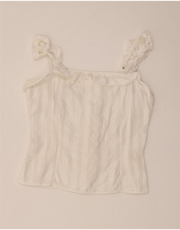 Vintage mujer crop Cami Top Reino Unido 4 XS blanco a rayas