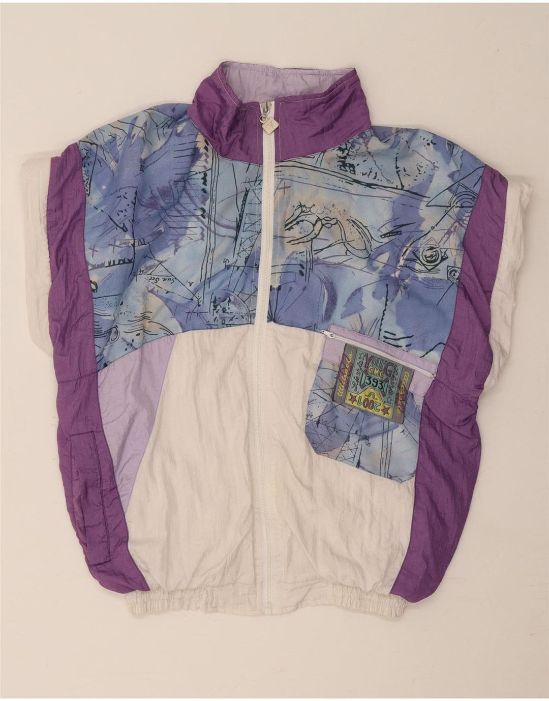 VINTAGE Chaqueta superior de chándal de gran tamaño para mujer Reino Unido 10 Pequeño Blanco