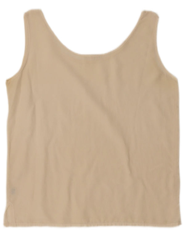 Vintage mujer crop chaleco top Reino Unido 14 seda beige medio