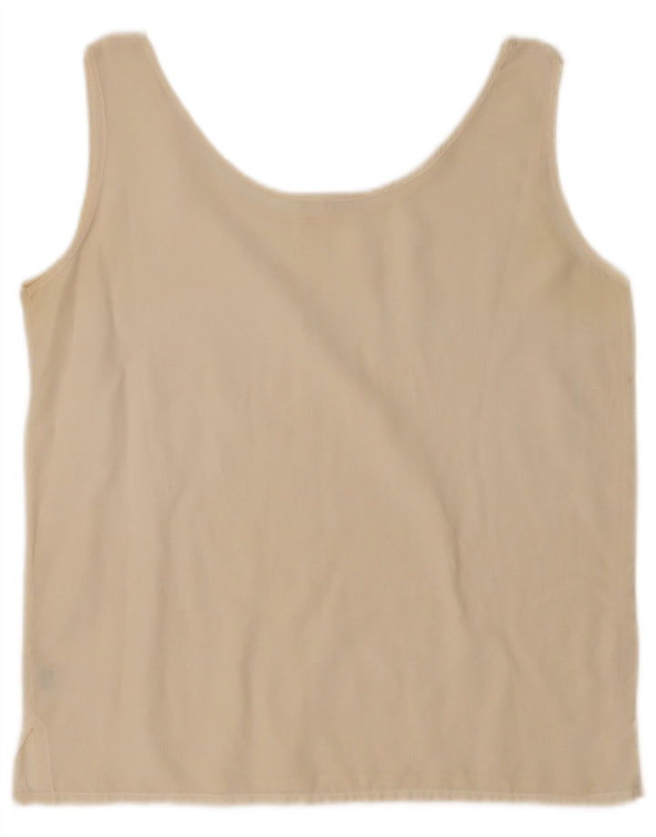 Vintage mujer crop chaleco top Reino Unido 14 seda beige medio