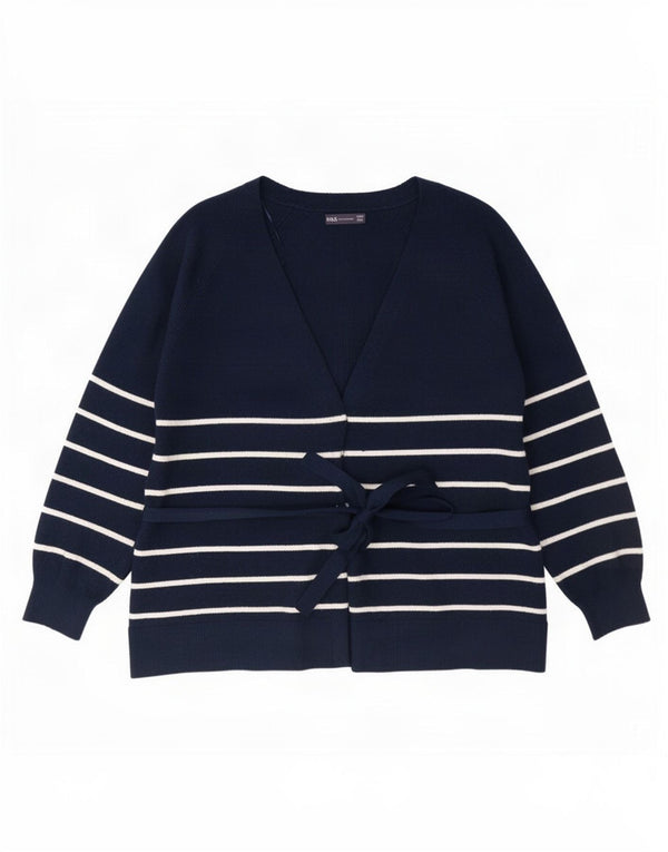 Marks & Spencer - Cárdigan para mujer, talla 40, talla grande, color azul marino, a rayas