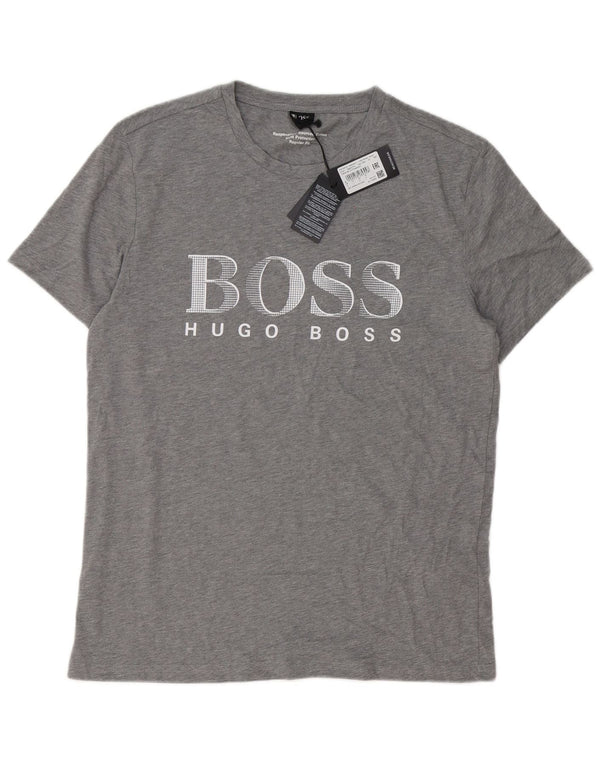 Hugo Boss - Camiseta gráfica para hombre, talla grande, algodón gris