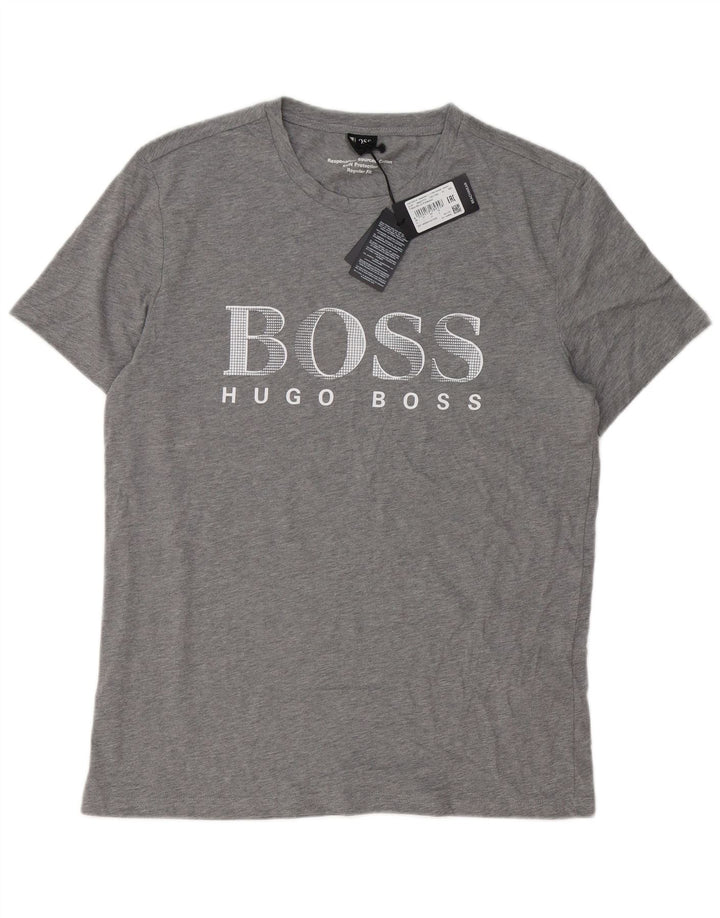 Hugo Boss - Camiseta gráfica para hombre, talla grande, algodón gris