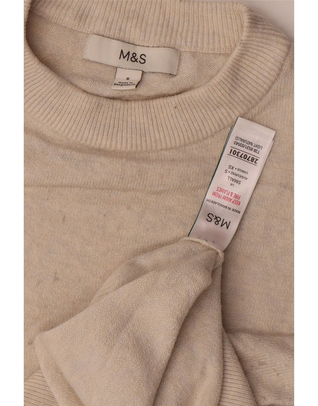 Marks & Spencer Suéter de cuello redondo para mujer UK 10 Small Beige Poliéster