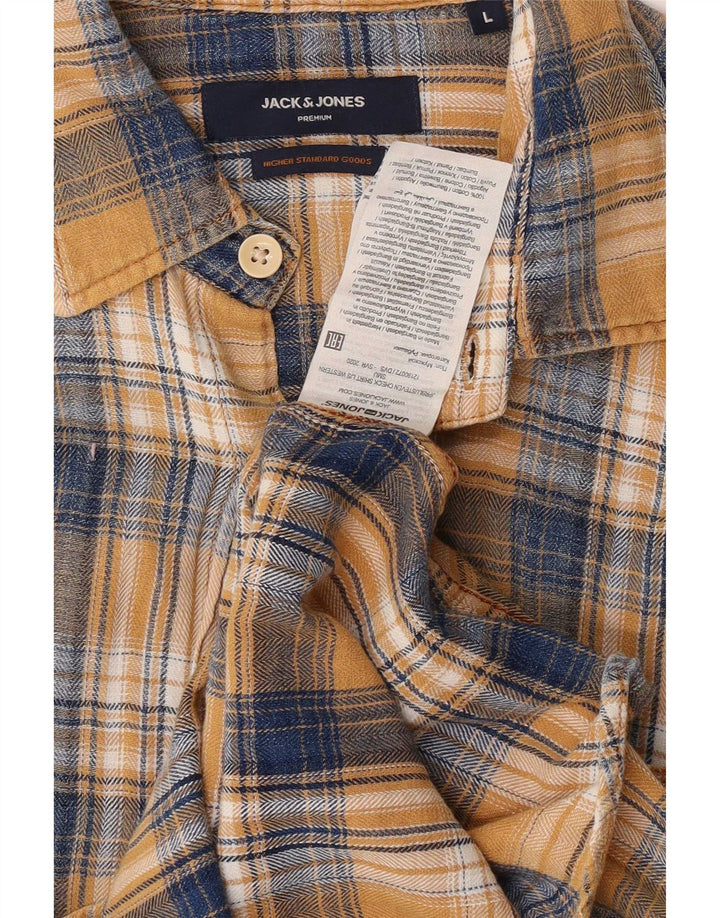 Jack & Jones Hombre Camisa De Franela De Algodón A Cuadros Amarillos Grandes