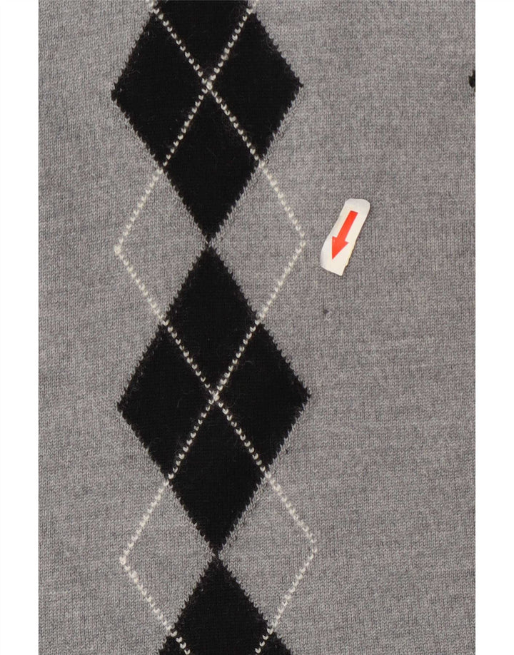 Vintage mujer rollo cuello jersey suéter Reino Unido 14 gris medio Argyle/Diamond