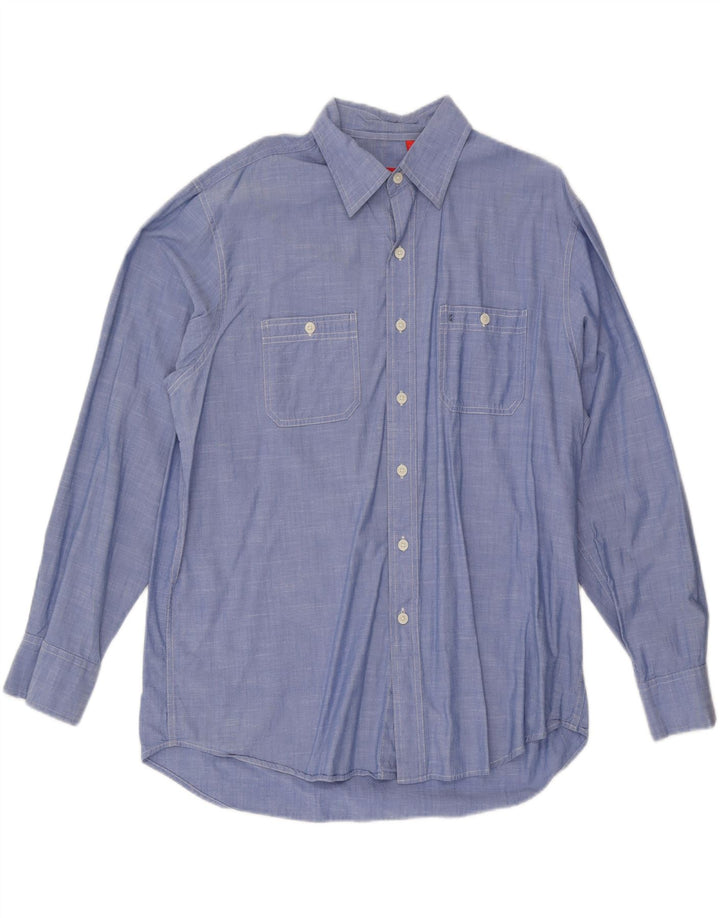 IZOD Camisa de hombre grande de algodón moteado azul