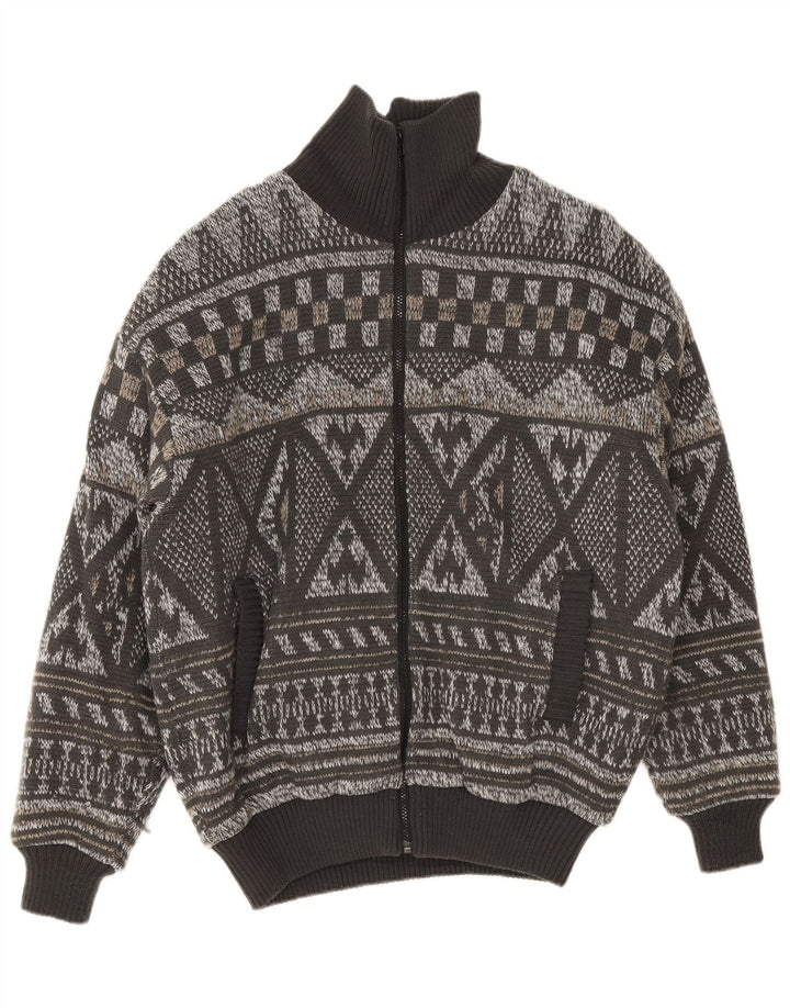 Vintage hombres punto bomber chaqueta IT 52 XL gris Fair Isle poliacrílico