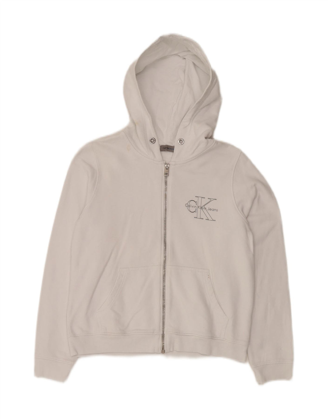 CALVIN KLEIN JEANS Suéter con capucha y cremallera gráfica para mujer UK 10 Small White