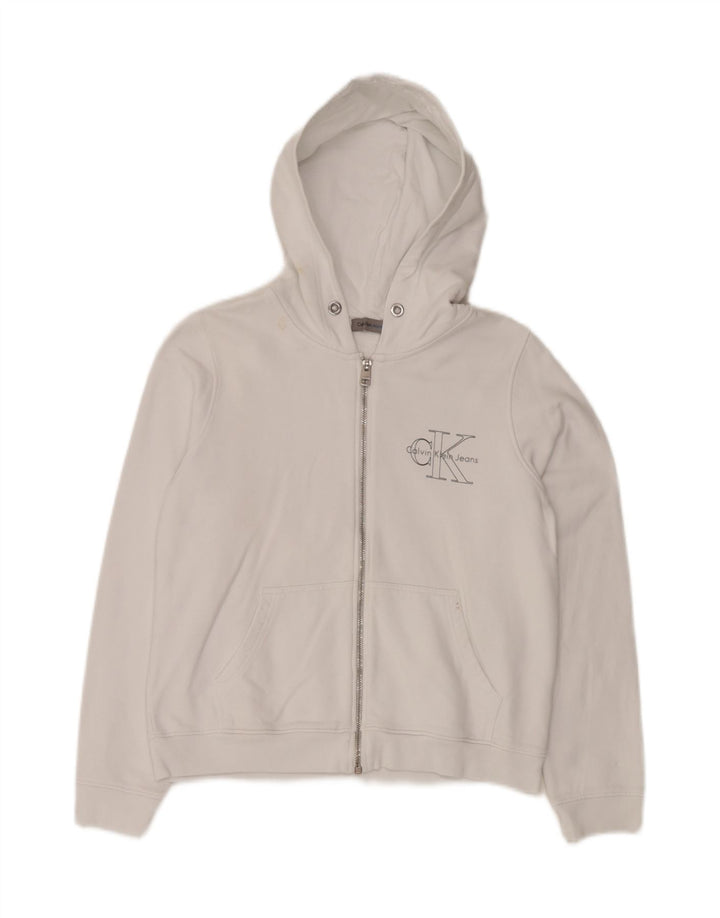 CALVIN KLEIN JEANS Suéter con capucha y cremallera gráfica para mujer UK 10 Small White