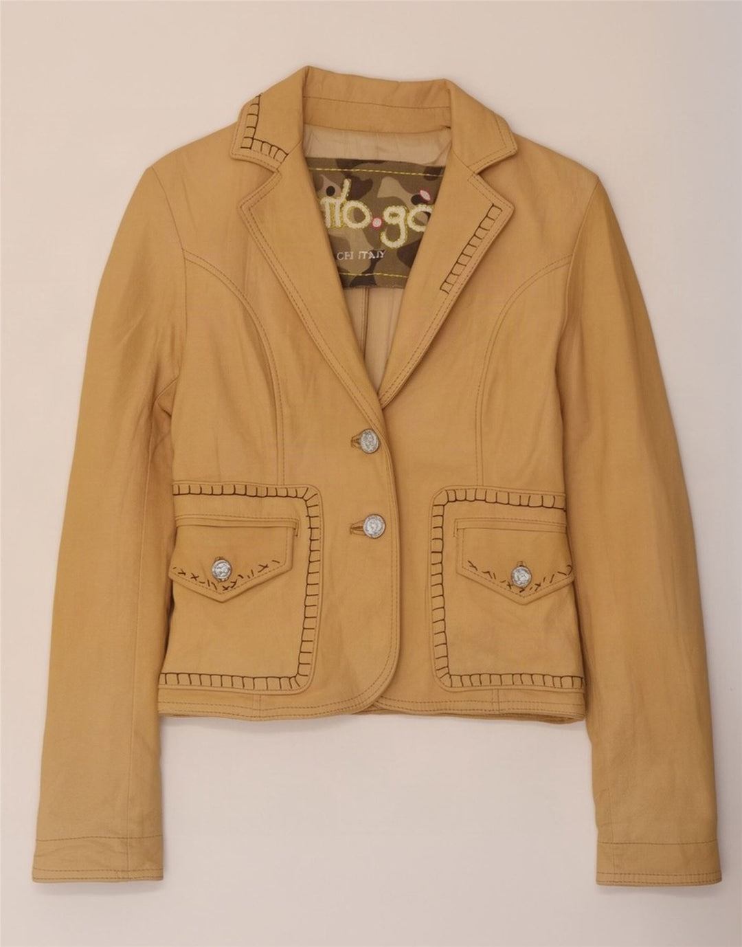 Vintage mujer 2 botones cuero Blazer chaqueta IT 42 Medio Beige