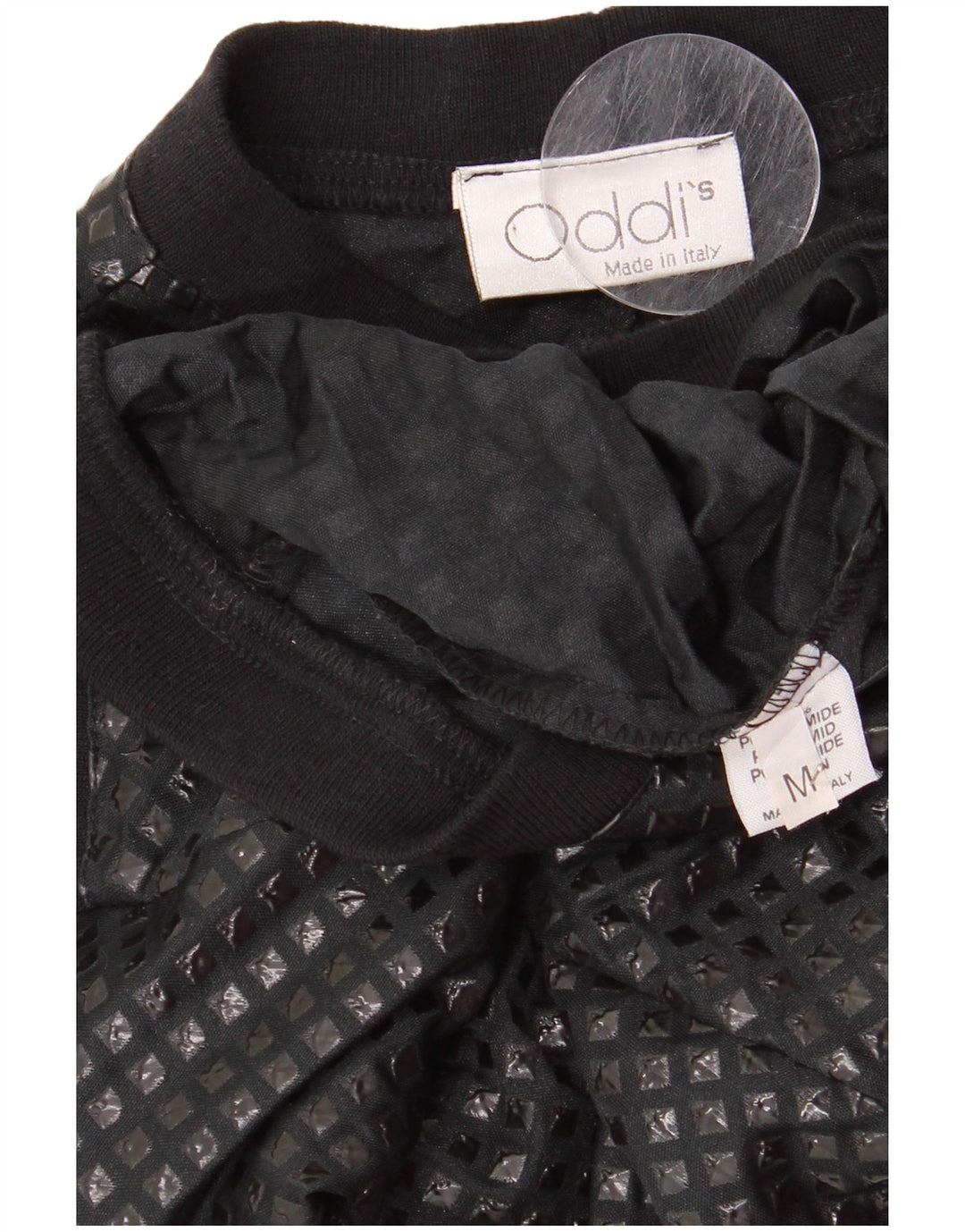 Vintage mujer camisa blusa Reino Unido 12 medio negro geométrico poliamida