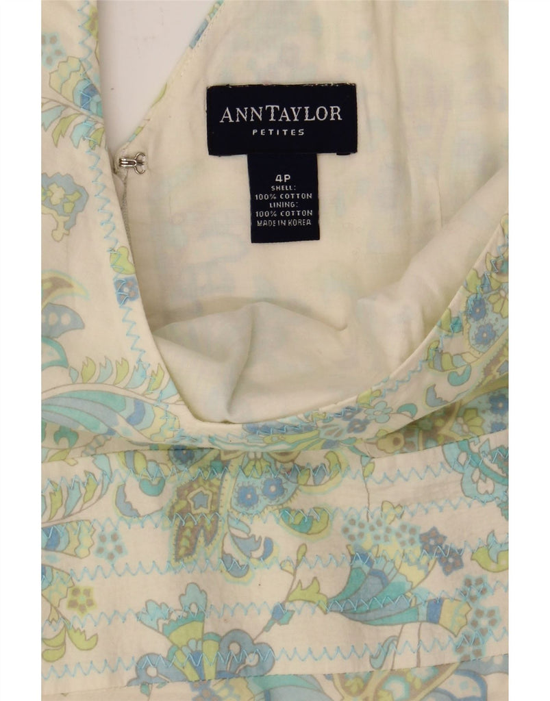 ANN TAYLOR Womens Petites Sleeveless A-Line Dress US 4 Small Beige Floral Vintage Ann Taylor and Second-Hand Ann Taylor from Messina Hembry 