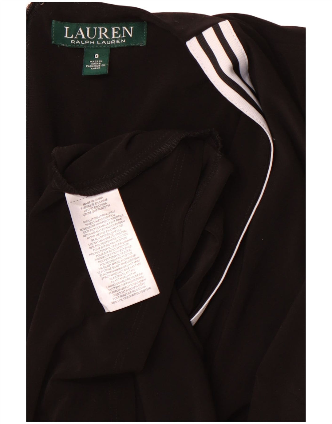 RALPH LAUREN Vestido cruzado de manga 3/4 para mujer US 0 XS Poliéster a rayas negras