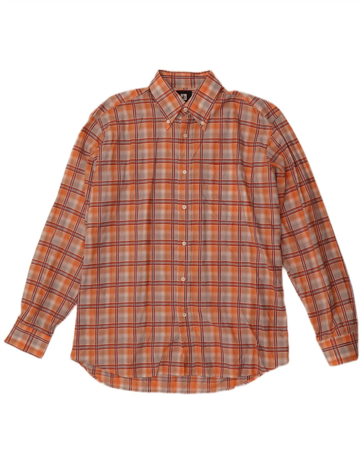 Roccobarocco Camisa para hombre Talla 15 3/4 40 Algodón a cuadros naranja mediano