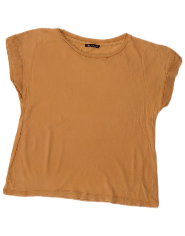 Zara Mujer Crop Camiseta Top UK 10 Small Beige