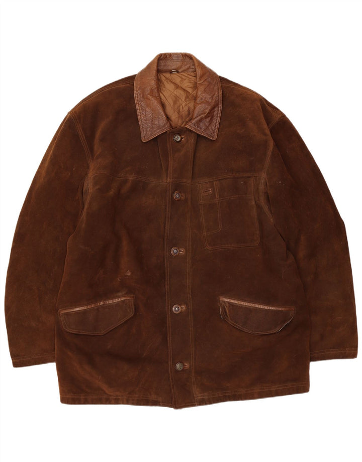 Chaqueta de ante vintage para hombre IT 54 2XL cuero marrón