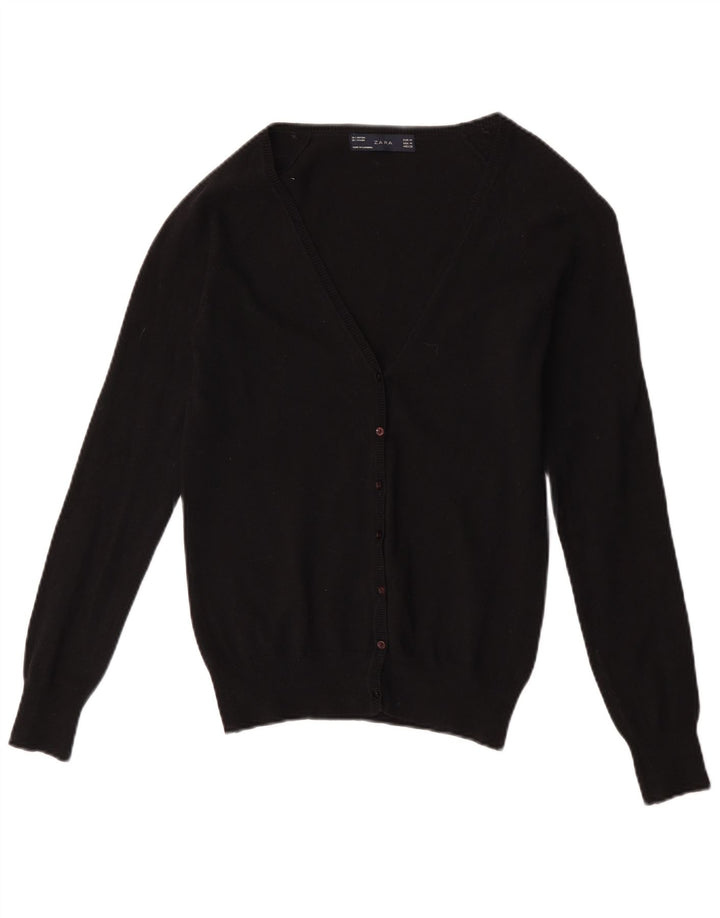 Zara Mujer Cárdigan Suéter UK 12 Mediano Negro Algodón