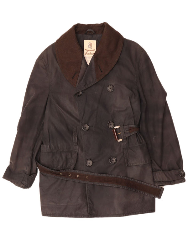 Sealup Abrigo cruzado para hombre UK 38 Algodón negro mediano