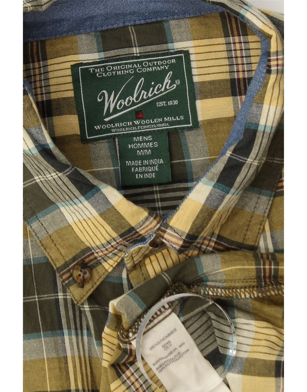 Woolrich Hombre Camisa De Manga Corta De Algodón A Cuadros Caqui Medio