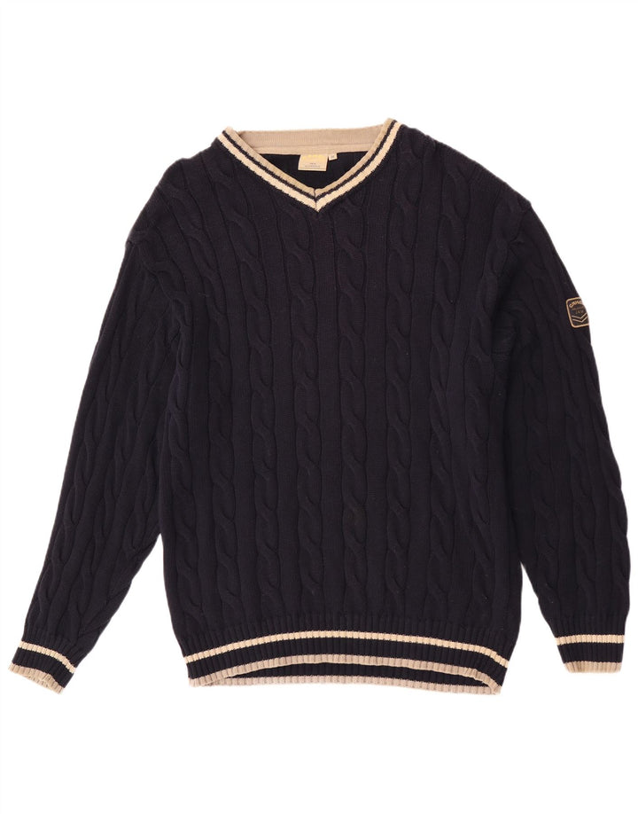 Camel Active - Jersey con cuello en V para hombre, color azul marino medio, algodón