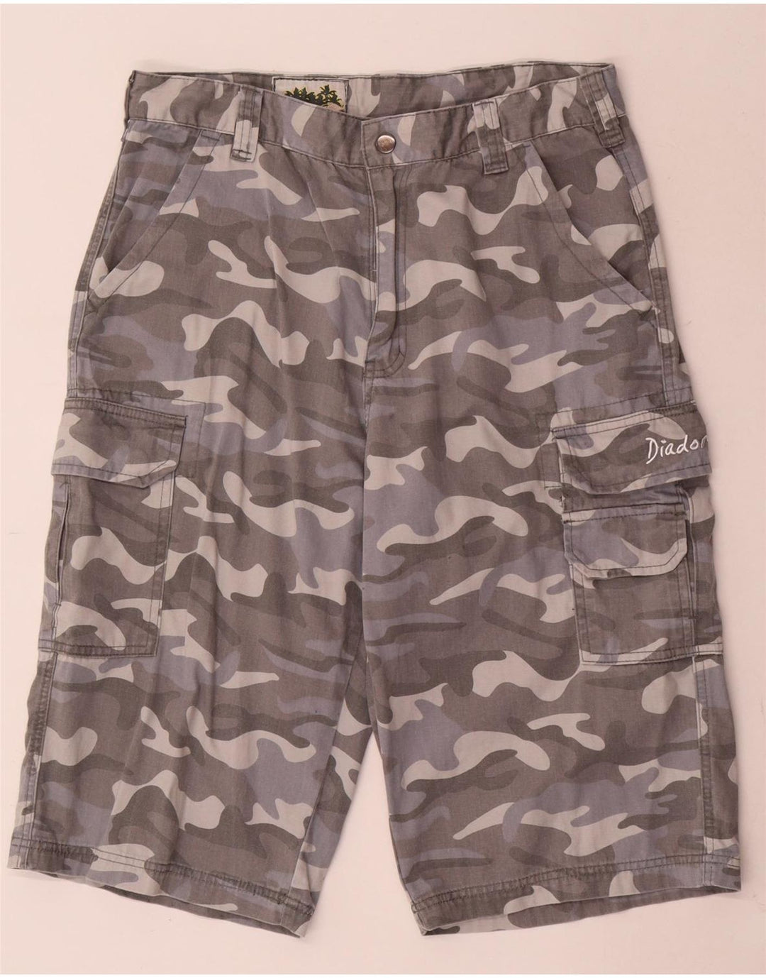 Diadora Pantalones cortos cargo para hombre W34 Algodón de camuflaje gris grande