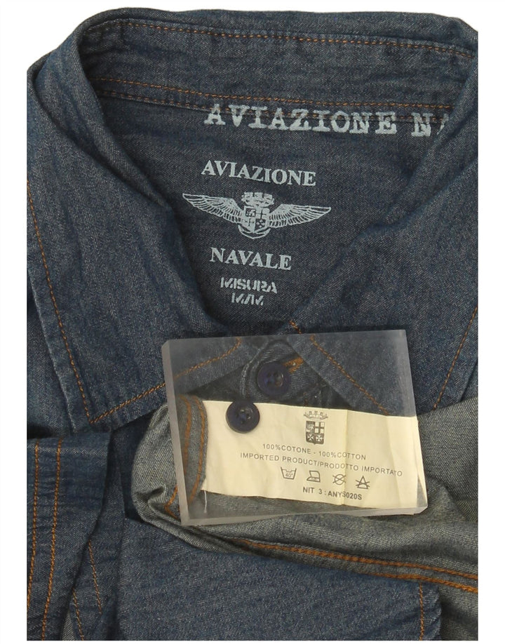 Aviazione Navale Camisa vaquera de manga corta para hombre Algodón azul medio